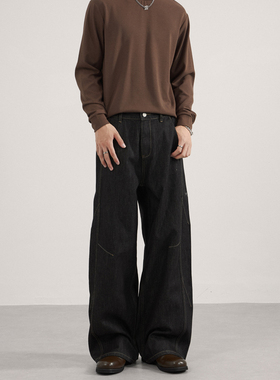 TWORED 美式复古丹宁原色宽松直筒牛仔裤高级感阔腿休闲黑色长裤