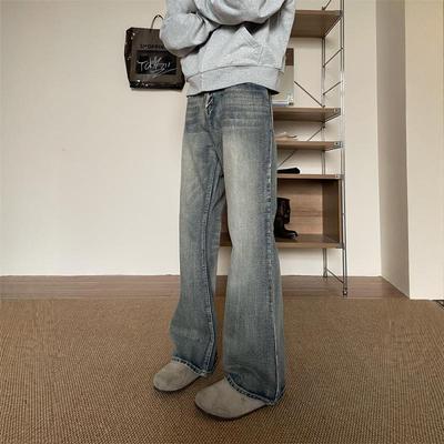 TWORED 美式cleanfit复古水洗做旧牛仔裤男潮直筒微喇显瘦长裤子