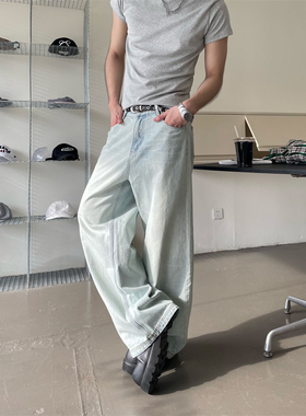 TWOREDcleanfit基础款冰蓝色直筒牛仔裤女宽松百搭阔腿休闲长裤