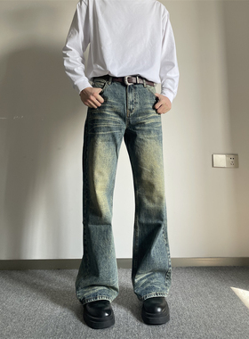 TWORED 重磅美式复古水洗微喇牛仔裤男女新款宽松直筒休闲裤潮