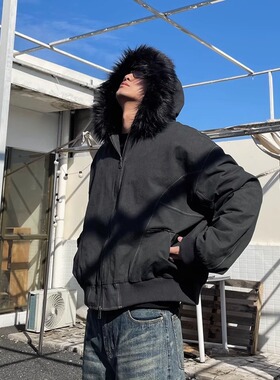 TWORED美式复古座山雕毛领加厚夹克棉服男女小众痞帅保暖情侣外套