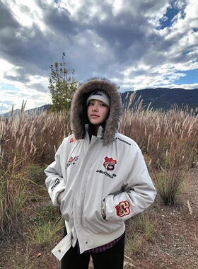 TWORED美式复古刺绣徽章座山雕棉衣外套男女冬季小众加厚保暖夹克