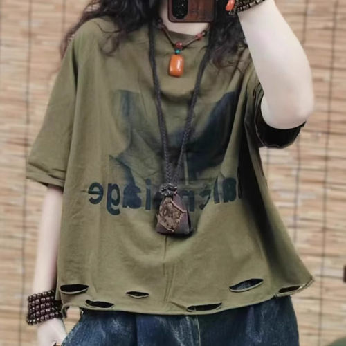 大码欧货复古短袖t恤女夏季上衣