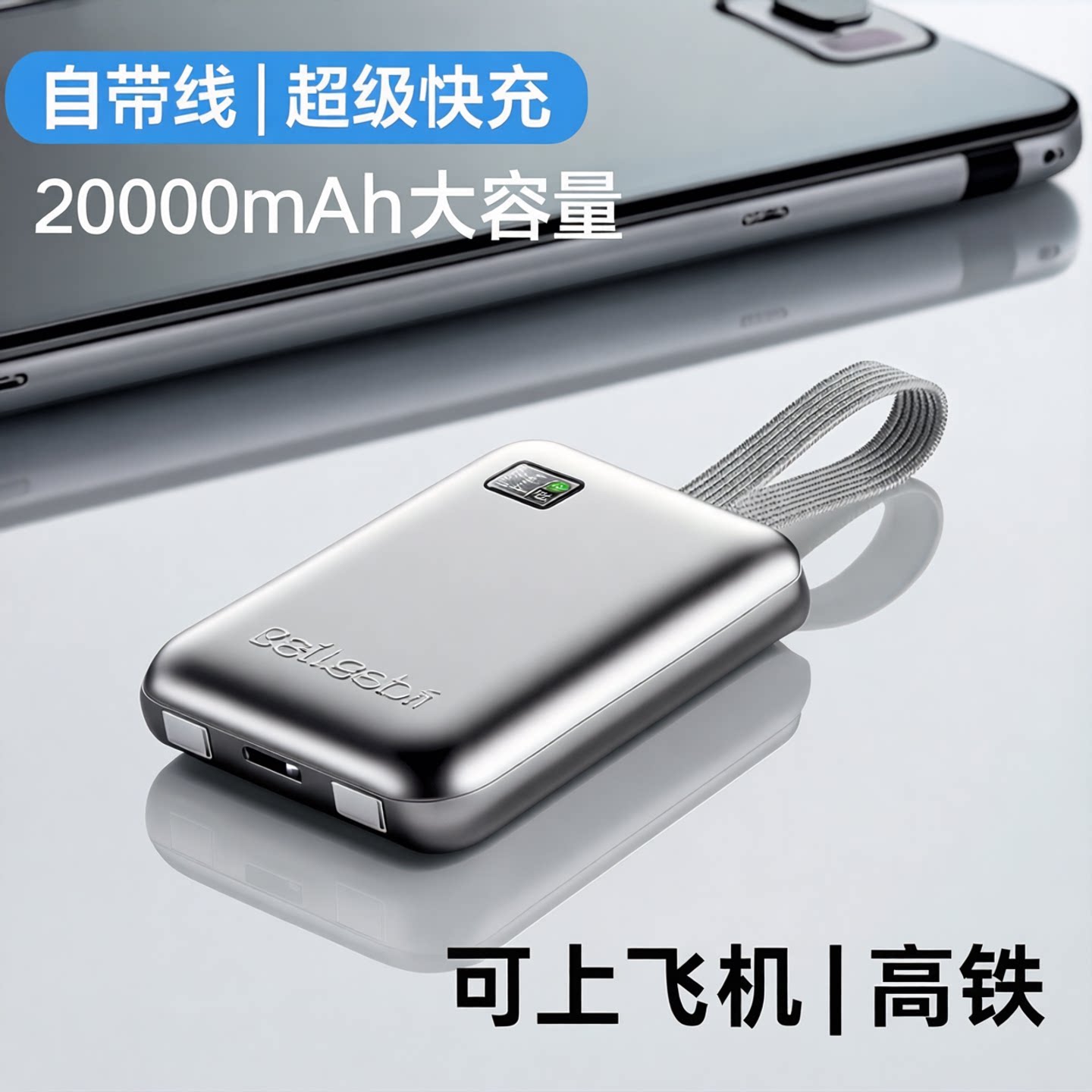 3C认证可上飞机2026新款充电宝自带线超级快充20000毫安超薄小巧便携移动电源适用小米华为苹果vivoppo手机