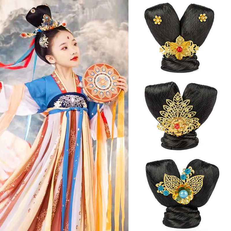 儿童古风假发唐风飞天发髻敦煌舞蹈演出仙女发型头饰发包古装造型