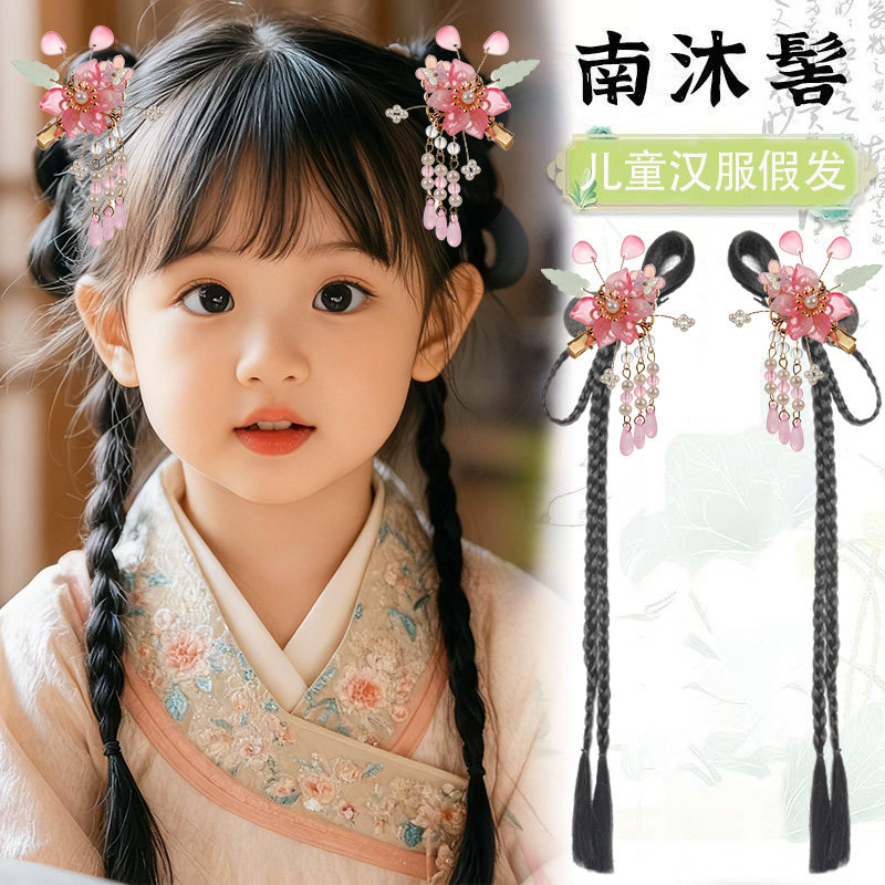 儿童汉服头饰古装一体式全套发髻女童古风假发垫发包盘发演出造型图片