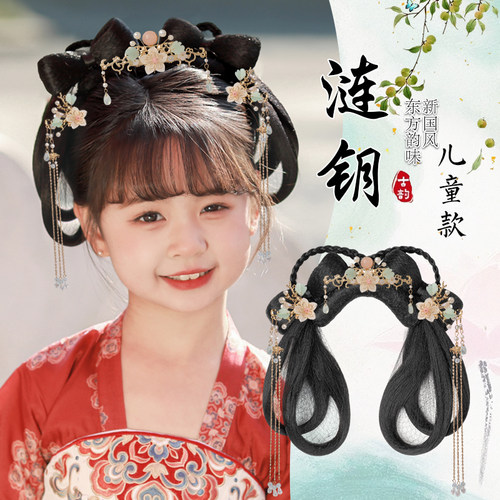 儿童古风汉服假发包古装一体式懒人全套古典舞头饰垫发包发髻造型