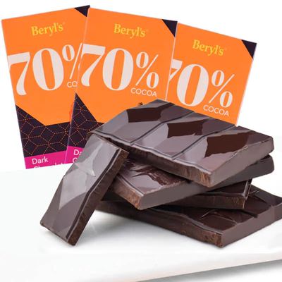 Beryl's/倍乐思马来西亚进口70%黑巧克力90g*3块