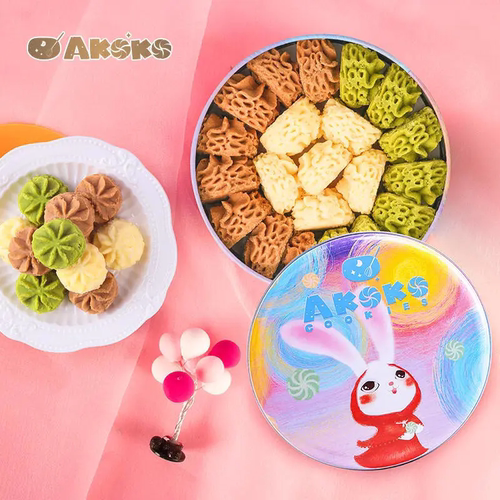 akoko曲奇饼干经典法式三拼原味抹茶咖啡草莓焦糖可可160g三味