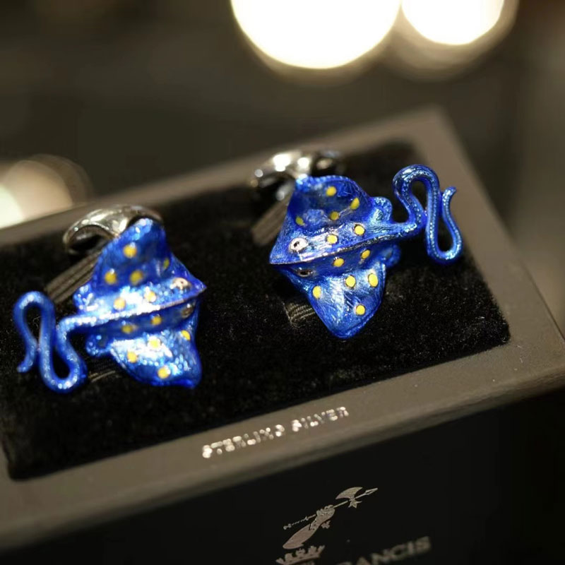 纯银珐琅男士袖扣DF生日礼物