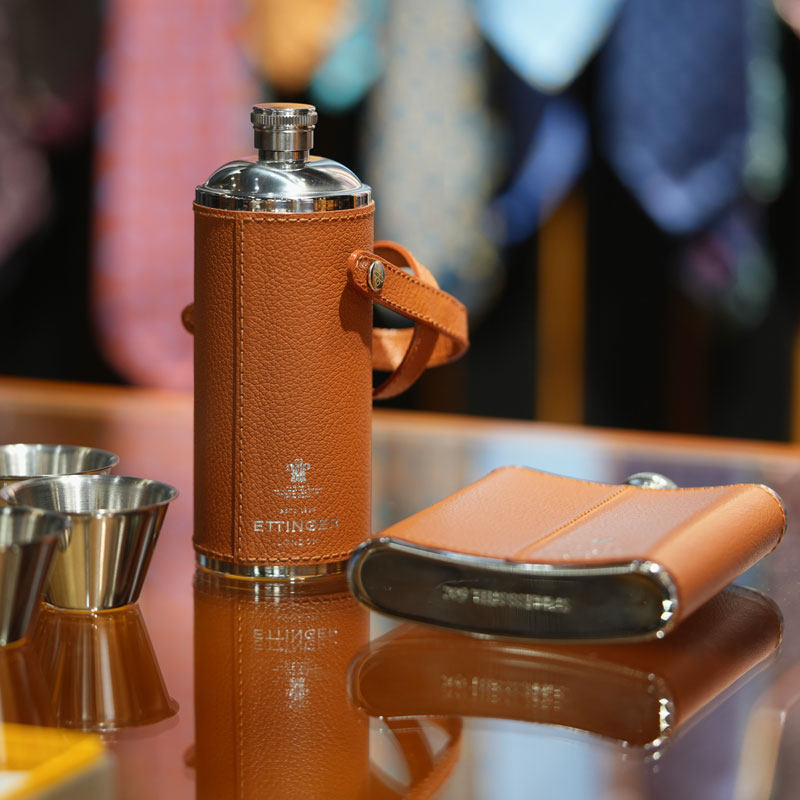 Ettinger山羊皮分装酒壶旅行露营随身便携户外不锈钢皮具男士礼物