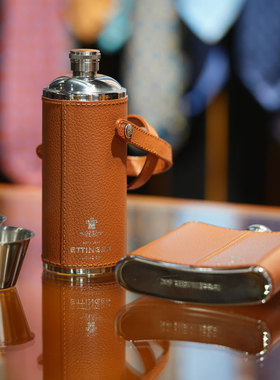 Ettinger山羊皮分装酒壶旅行露营随身便携户外不锈钢皮具男士礼物
