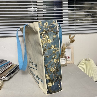 原创设计梵高盛开的杏树单肩包学生书包文艺复古购物通勤帆布包袋