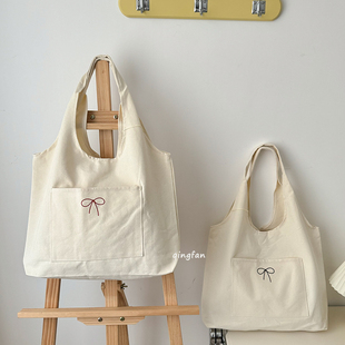 轻帆小蝴蝶结~原创设计印花背心款单肩包大容量学生百搭帆布包