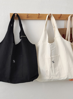 轻帆2023ss原创设计U型简约风大容量学生百搭帆布包韩版 %小刺绣