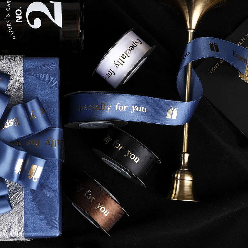 丝带烫金英文缎带节日礼品礼物装饰丝绸带diy配件礼物蛋糕包装织带