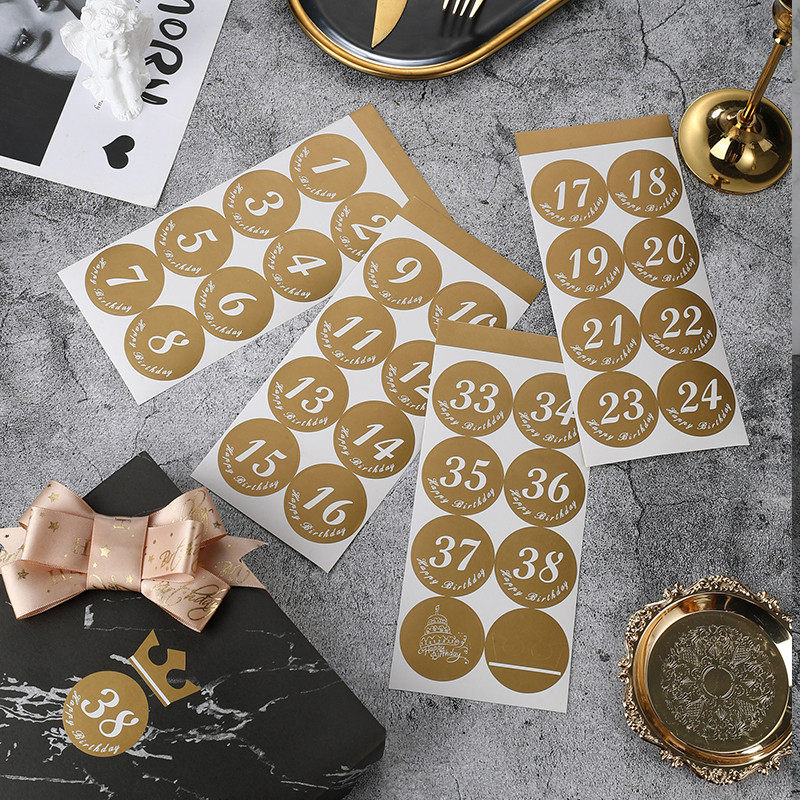 情人节日生日祝福礼物装饰贴纸1-38岁生日快乐贴纸不干胶贴哑光贴纸