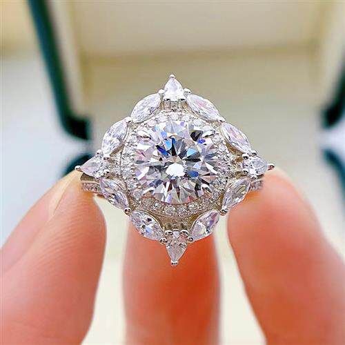 温斯顿精美豪华婚戒新款欧美微镶5克拉仿真钻戒指进口高碳钻纯银