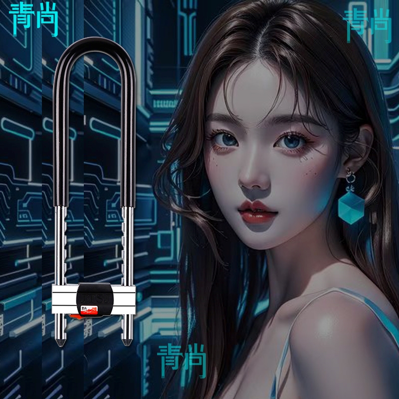 玻璃门锁U型锁锁具双门插锁玻璃锁推拉门长锁商铺u锁型防盗U形锁