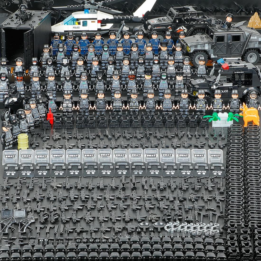 警察小人偶儿童男孩益智玩具特种兵特警人仔反恐军事部队拼装积木