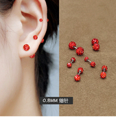 红色超闪双面耳骨钉女螺丝拧纯银耳蜗钉高级感新年耳环耳饰耳钉潮