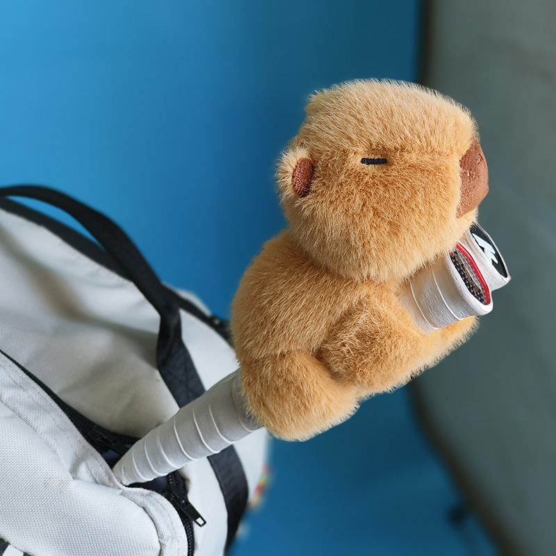 毛绒卡皮巴拉羽毛球拍握把