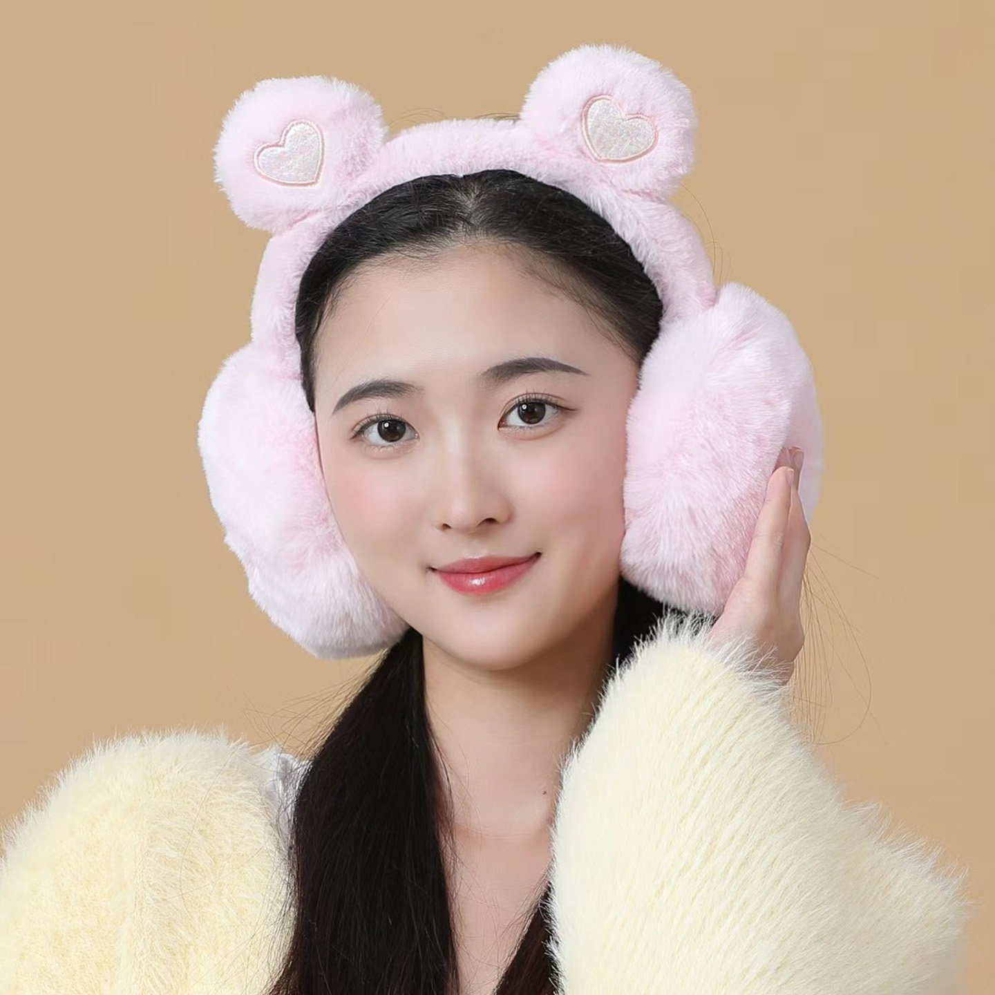 冬季可爱小熊毛绒保暖防风耳套