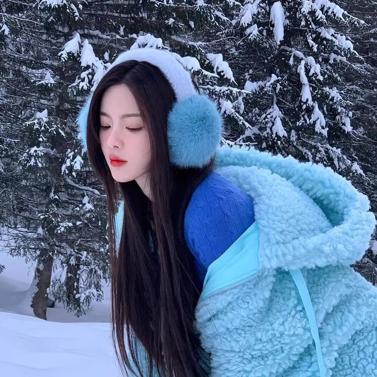 仿兔毛毛绒可折叠保暖耳套女款