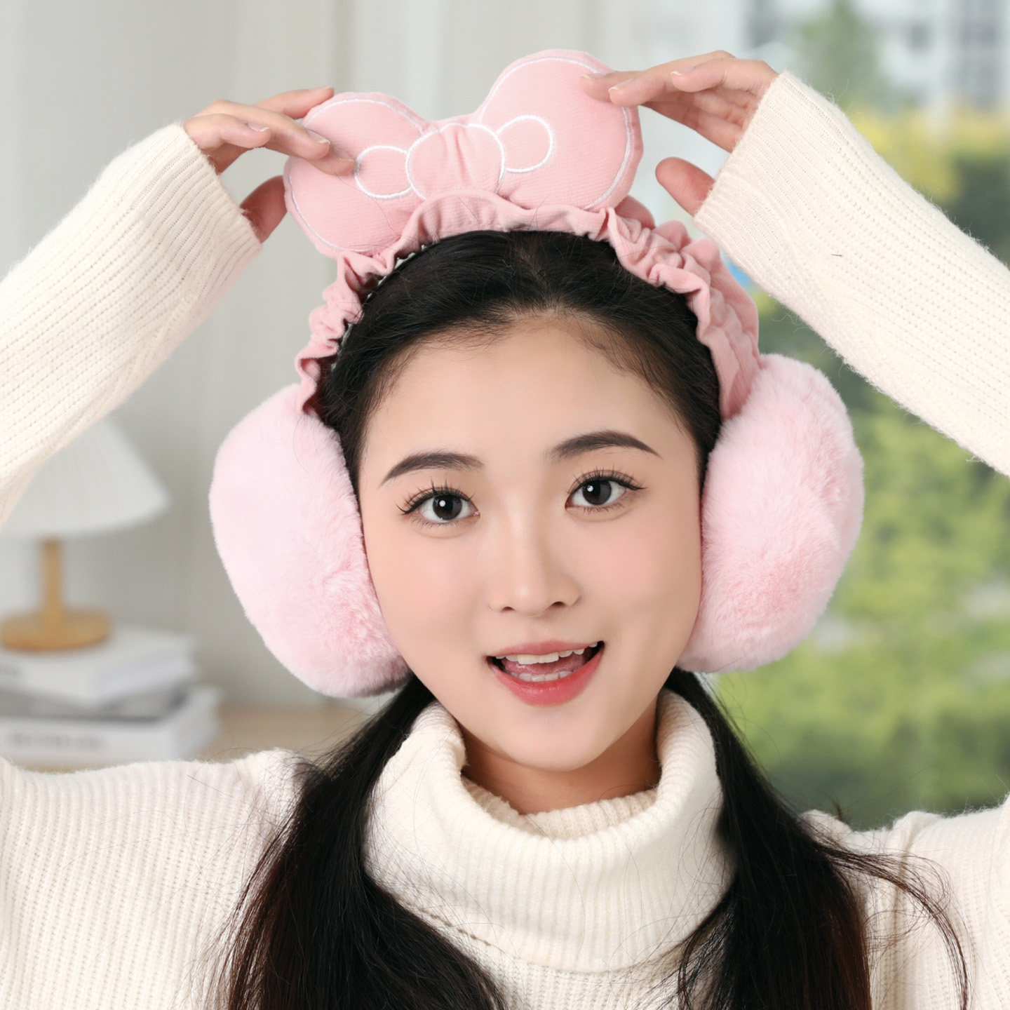 冬季保暖可爱蝴蝶结毛绒耳罩女