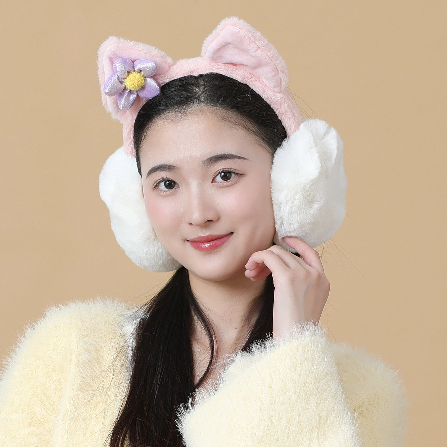 秋冬可爱猫耳毛绒暖耳罩女款