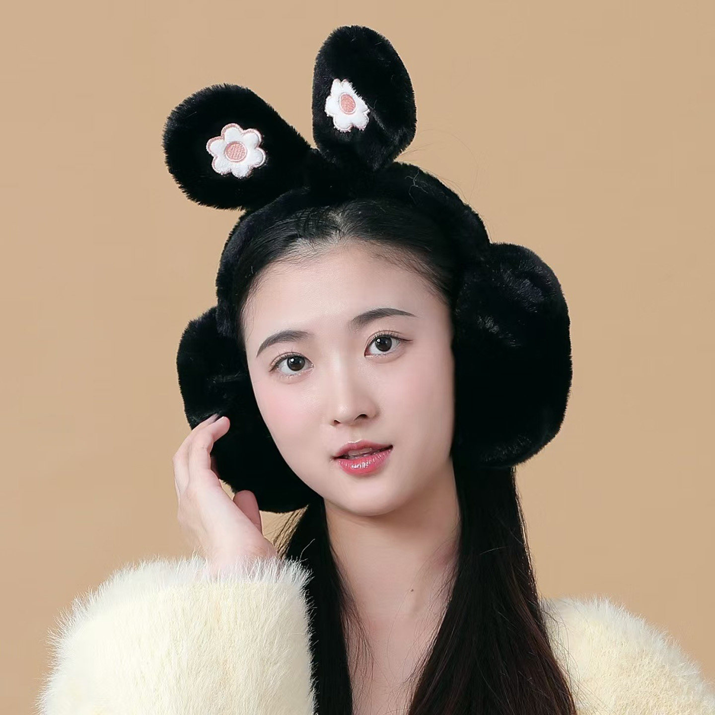 冬季保暖毛绒兔耳耳套女生可爱