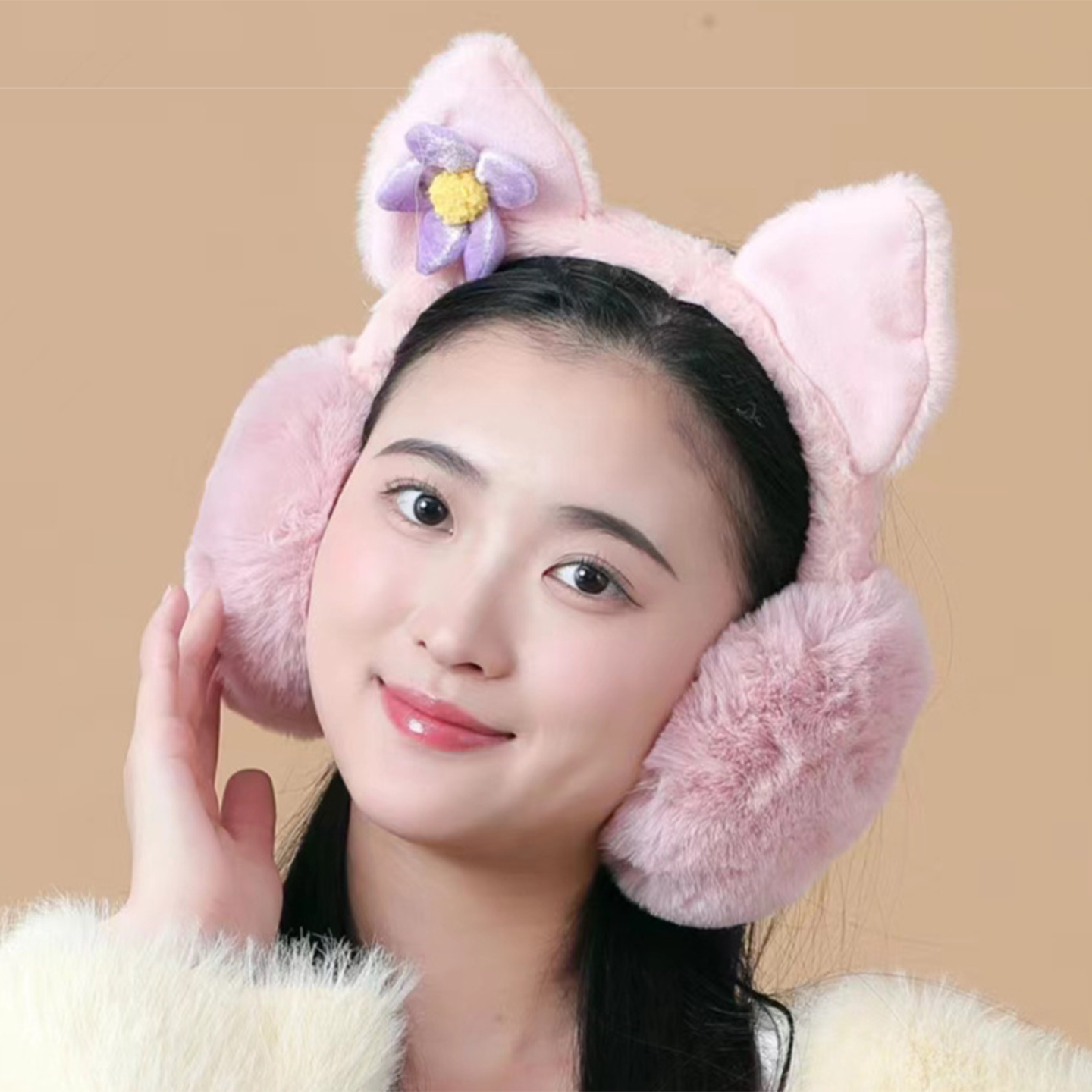 秋冬可爱猫耳毛绒暖耳罩女款