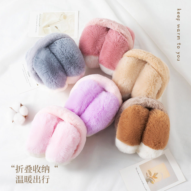 韩版可爱毛绒折叠保暖耳套
