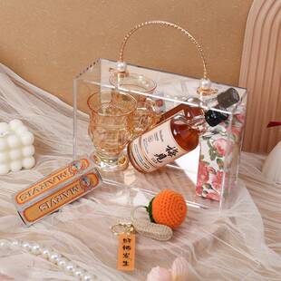 镜面亚克力手提礼盒婚礼生日派对宴请七夕送人包装伴手礼品盒定制