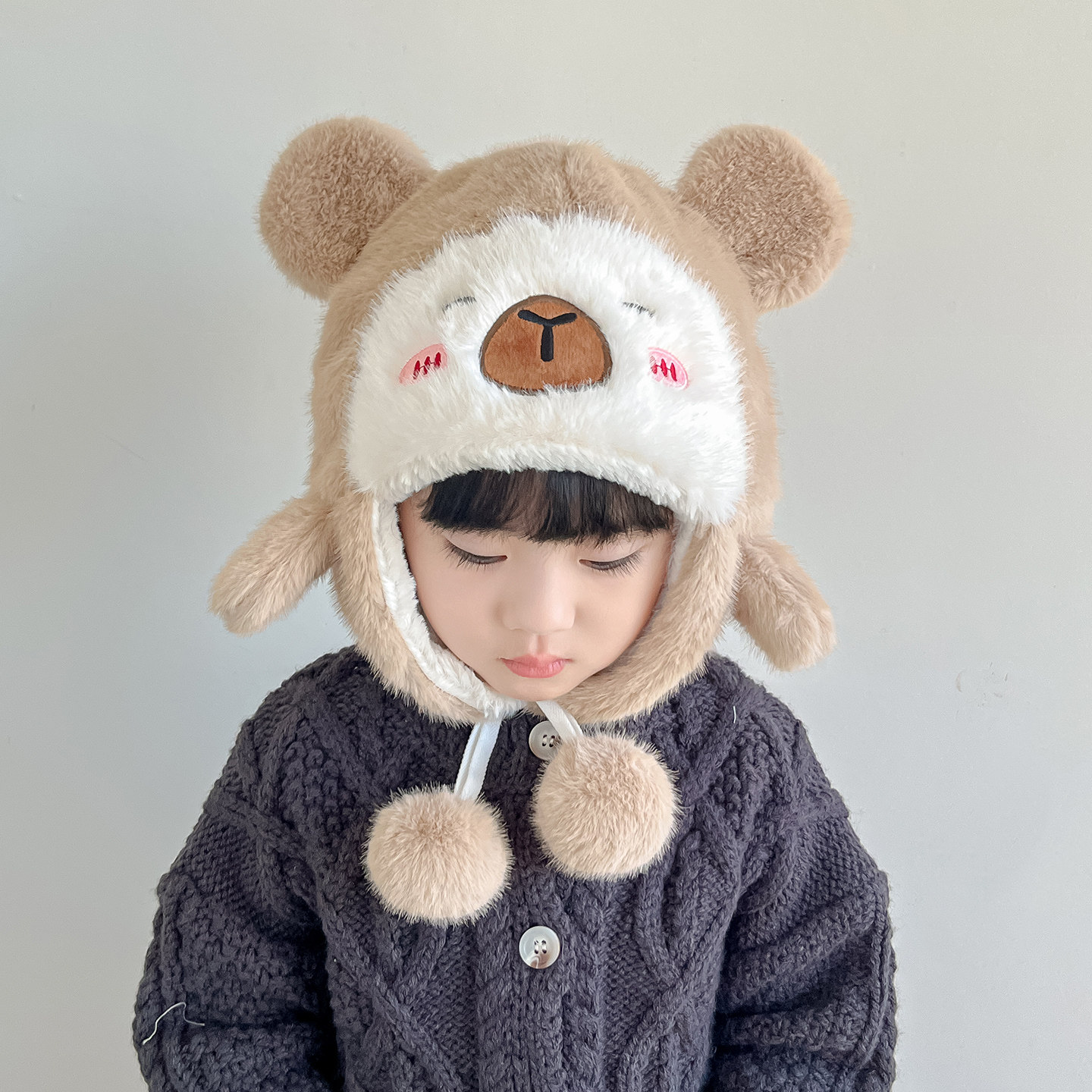 儿童帽子冬季可爱加厚保暖毛绒帽卡皮巴拉男童女童防风户外护耳帽,童装/婴儿装/亲子装,多件套 帽子、围巾、手套等组合,淘宝优惠券,粉丝福利购,淘宝优惠卷