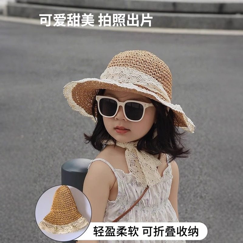 防晒帽儿童夏季薄款草帽女孩海边沙滩遮阳帽防晒渔夫帽宝宝太阳帽