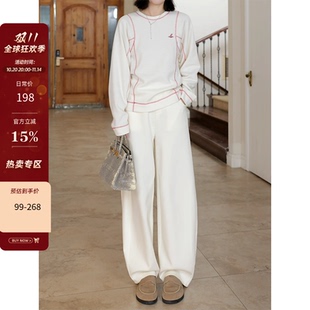 撞色华夫格T恤百搭上衣 春季 郭九九呢 天丝棉宽松显瘦休闲弯刀卫裤