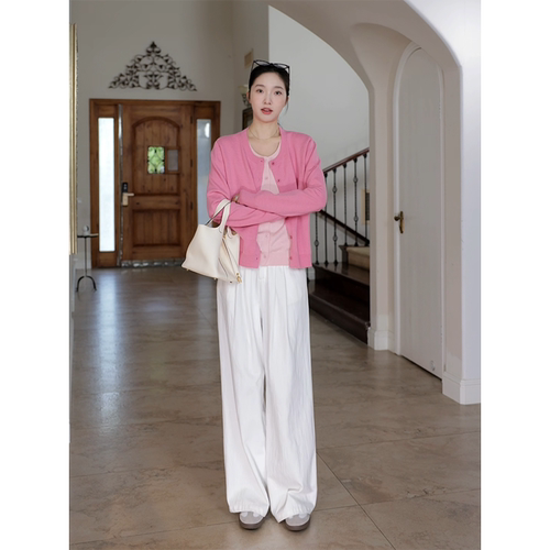 郭九九呢 气质设计感小众假两件显瘦针织开衫秋季百搭阔腿牛仔裤