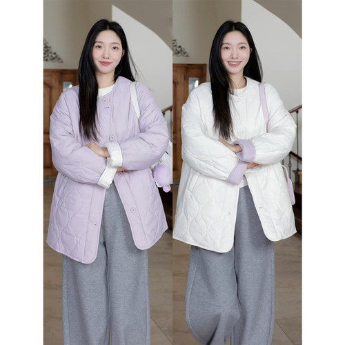 郭九九呢 慵懒风宽松显瘦正反两穿棉服冬季百搭外套加绒弯刀裤