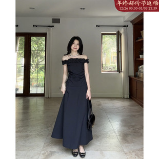 郭九九呢 高腰宽松半身裙 棉质气质一字领花边纯欲风显瘦上衣夏季