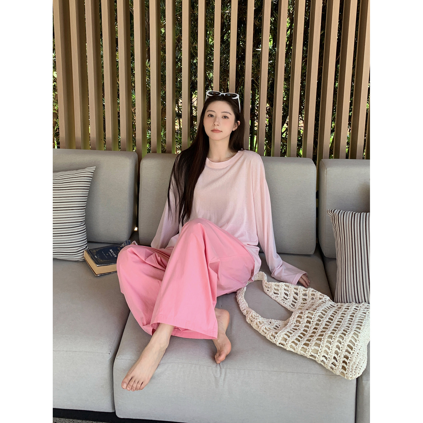 郭九九呢 天丝棉薄透防晒罩衫上衣女新款百搭宽松慵懒气球裤长裤