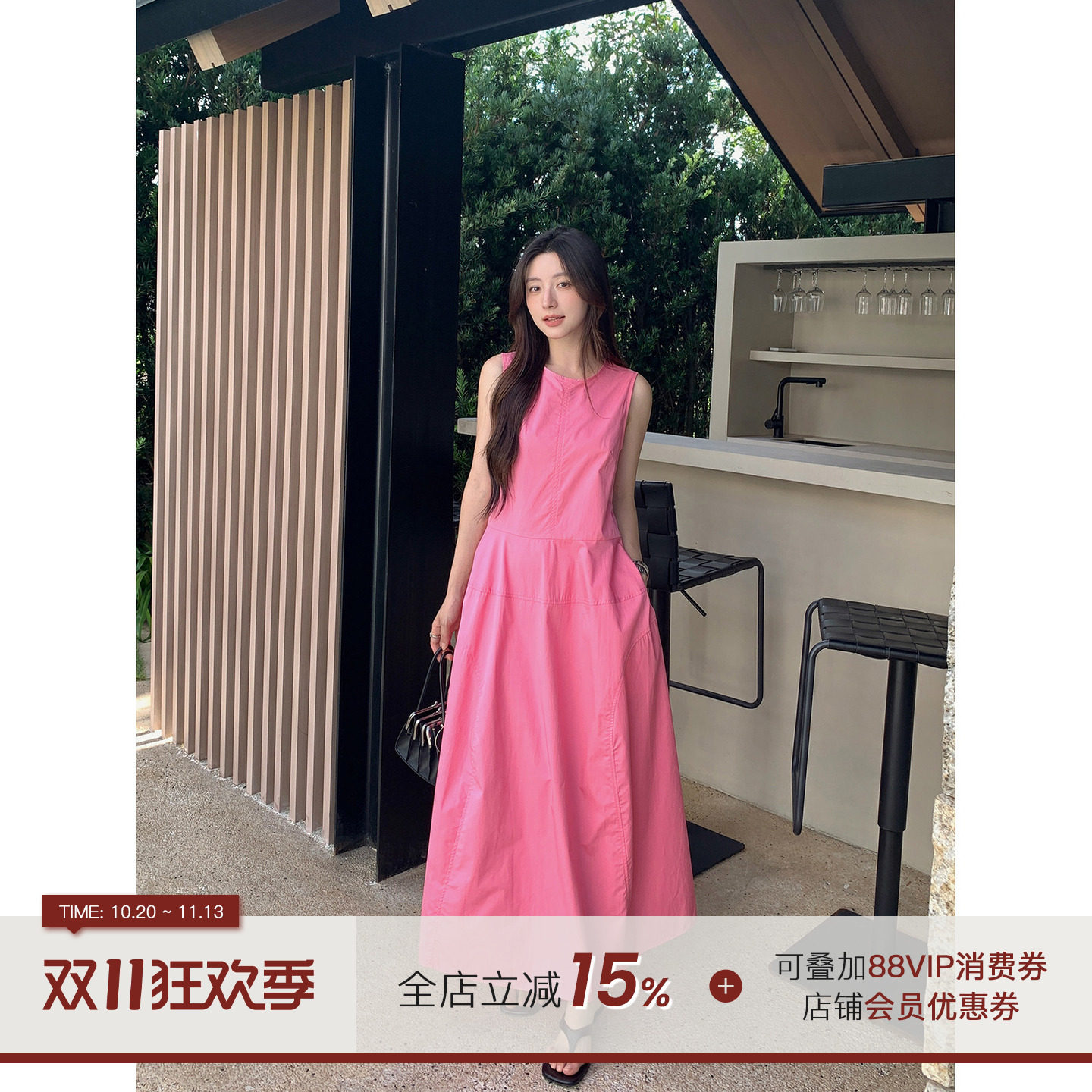 郭九九呢 100%棉明媚慵懒设计感宽松显瘦无袖连衣裙女夏女装长裙