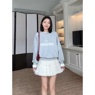 郭九九呢 棉芭蕾少女风蕾丝拼接卫衣百搭上衣俏皮蛋糕蓬蓬裙半裙