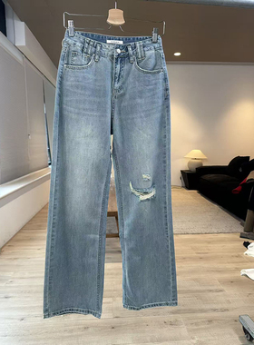 【年终清仓 售完不补】棉天丝破洞显瘦长裤牛仔裤 G924Z08542