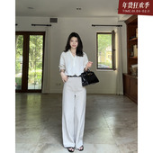 百搭上衣直 天丝亚麻气质V领显瘦条纹衬衫 年终清仓 售完不补