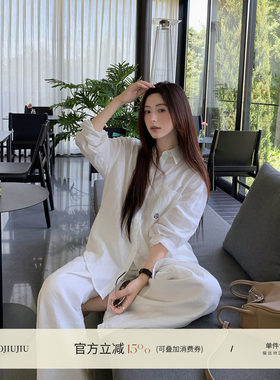 郭九九呢100%亚麻老钱风套装