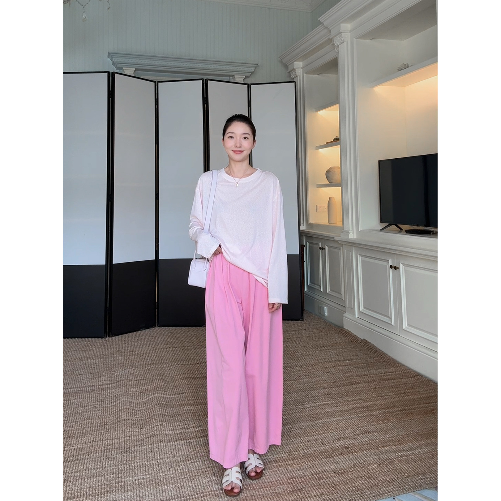 郭九九呢 天丝棉薄透防晒罩衫上衣女新款百搭宽松慵懒气球裤长裤