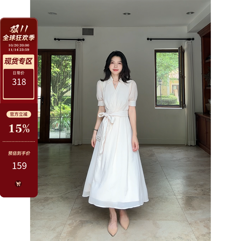 【夏末清仓现货秒发】天丝polo领斜襟宽松收腰显瘦连衣裙(含腰带)