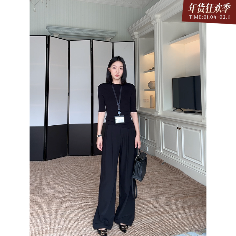 郭九九呢 天丝简约修身显瘦打底针织衫早秋上衣高腰直筒阔腿裤女,女装/女士精品,时尚套装,淘宝优惠券,粉丝福利购,淘宝优惠卷