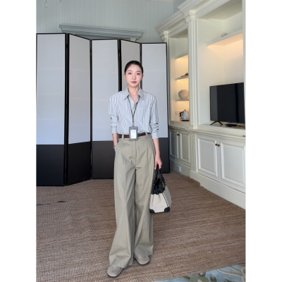 郭九九呢夏季纯棉条纹衬衫阔腿裤